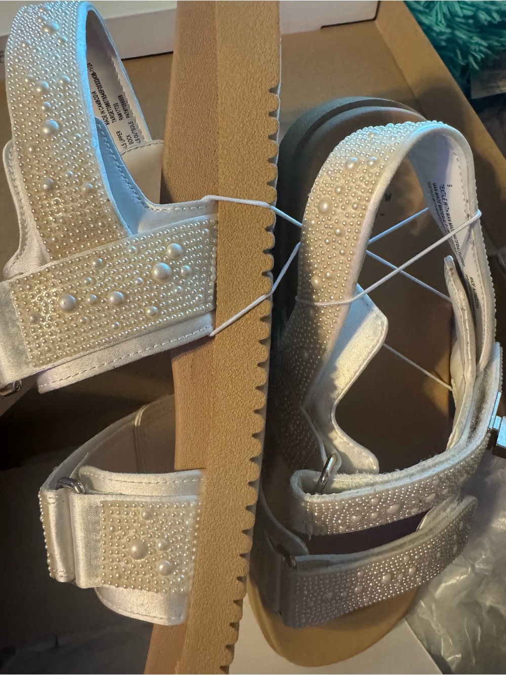 Pearl-Embellished Platform Sandals Ivory Wedding Vacation Special Occasion NEW - Picture 5 of 8
